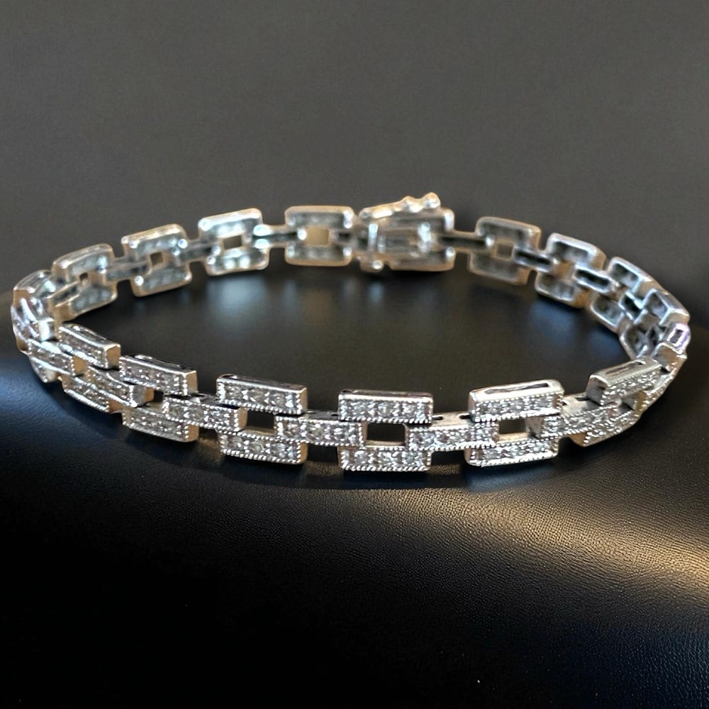 Estate 14K White Gold 6mm Wide 3.24 CTW DIAMOND Rectangular Link 7” Bracelet!